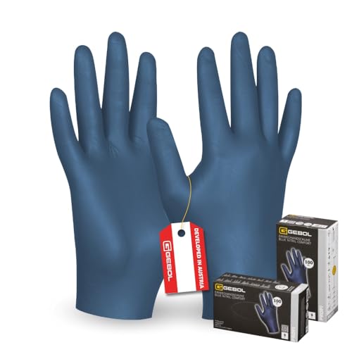 Gebol Blue Nitril Comfort 100 Stück Einweghandschuhe aus Nitril Latexfrei Lebensmittelverarbeitung Werkstatt Texturierte Fingerspitzen für Damen Gr. S 7