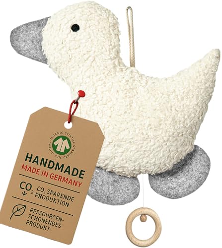 Efie Bio-Spieluhr Ente - handgefertigt in Deutschland -100 % Baumwolle kbA Füllung Schurwolle kbT - nachhaltiges Babyspielzeug - GOTS-zertifiziert - Melodie Weißt du wieviel Sternlein stehen