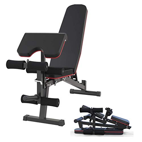 PUFAHAU Trainingsbank verstellbare Hantelbank Preacher Curl Beincurl Sit-Up Hantel Fitness Heim-Fitnessstudio stabile Flachbank für Männer und Frauen