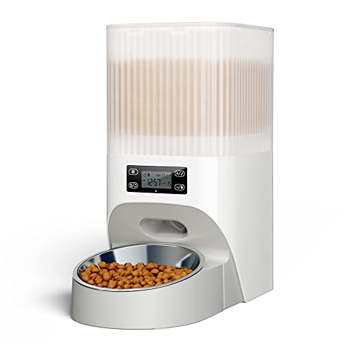 Faroro 4L Katzenfutter Automat mit Edelstahlnapf 1 6 Mahlzeiten Tag 30s Voice Recorder Trockenfutter für Frischekonservierung Doppeltes Netzteil Futterautomaten