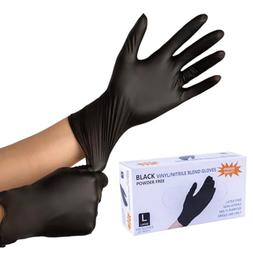 Miayical Einweghandschuhe Schwarz Extra Stark Nitril Handschuhe Einweg Nitrilhandschuhe Puderfrei L Gummihandschuhe Einweg Arbeitshandschuhe für Werkstatt Montage 100 Stk. Box