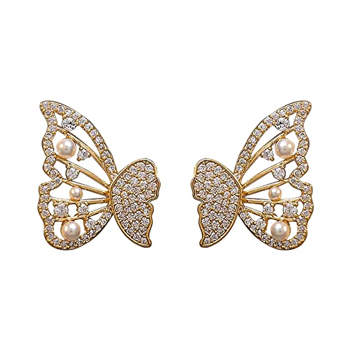  on für Damen modisch elegant wunderschöne Diamantperlen Schmetterlings für baumelnde Ohrring Verschlüsse Einheitsgröße Leder Kein Edelstein