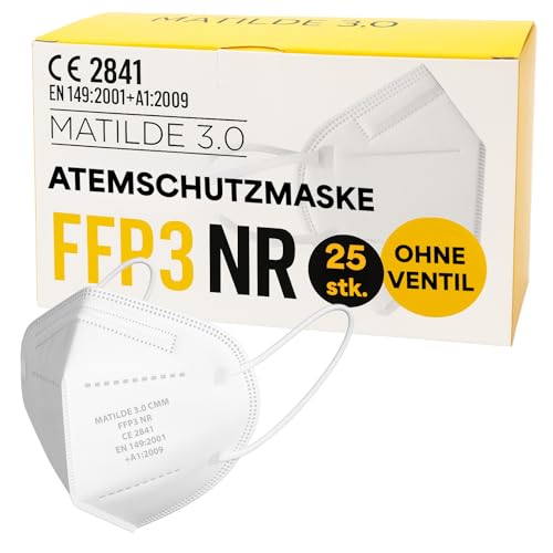 general merchandising Maske FFP3 NR ohne Ventil - 25 Stück Matilde 3.0 zertifiziert CE 2841 DPI EN 149 2001 A1 2009 Einweg-Schutzmaske mit hoher Filtration
