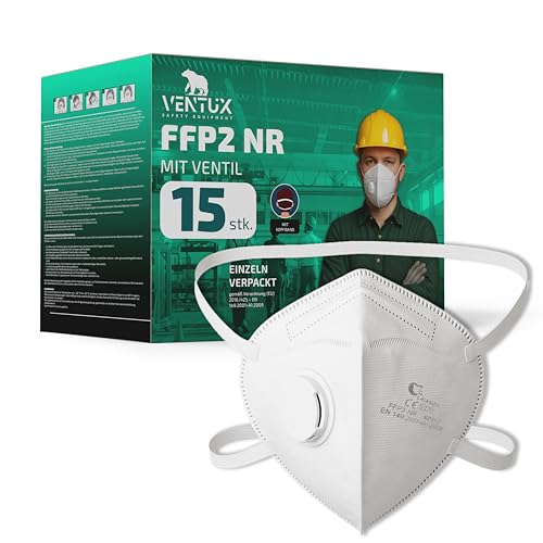 FFP2 NR Maske mit Ventil Einzeln Verpackt Ergonomische Passform Staubschutzmaske für Arbeit Bau DIY 15