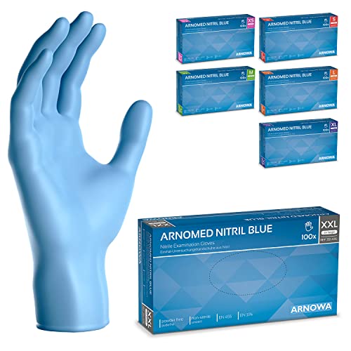ARNOMED Nitril Einweghandschuhe 100 Stück Box XXL puderfreie latexfreie Einmalhandschuhe Blaue Nitrilhandschuhe in Gr. XS S M L XL XXL verfügbar
