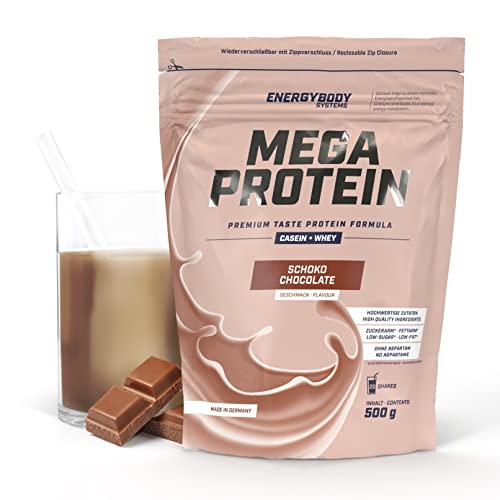 Energybody Mega Protein Schoko 500 g Mehrkomponenten Protein Pulver mit Casein Whey Mix als Eiweiss Protein Pulver Eiweiß Shake ohne Aspartam Eiweißpulver 20 Portionen