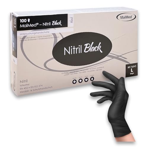 Saxomed Nitrilhandschuhe Schwarz L 100 Stück puderfrei reißfest latexfreie Einweghandschuhe ideal für Tattoo Küche Reinigung
