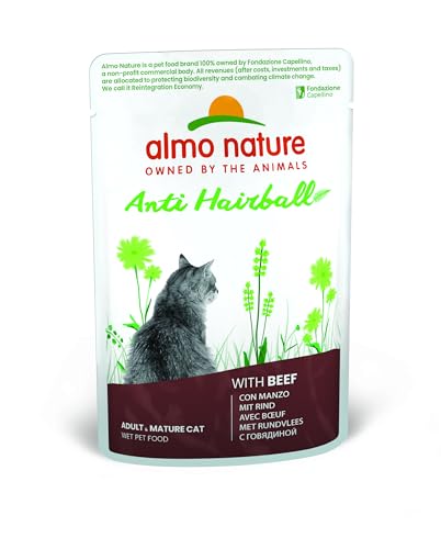 Almo Nature Functional Anti-Hairball Katzenfutter Nassfutter für ausgewachsene Katzen mit Rind. 30er Pack 30 x 70g