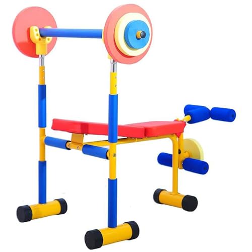 DONGSHUAI Fitnessgeräte Für Kinder Hantelbank Verstellbares Langhantel-Spielzeugset Trainings- Und Beinpresse-Fitness Lustige Trainingsspielzeugbank Für Kinder Im Alter Von 3 12 Jahren