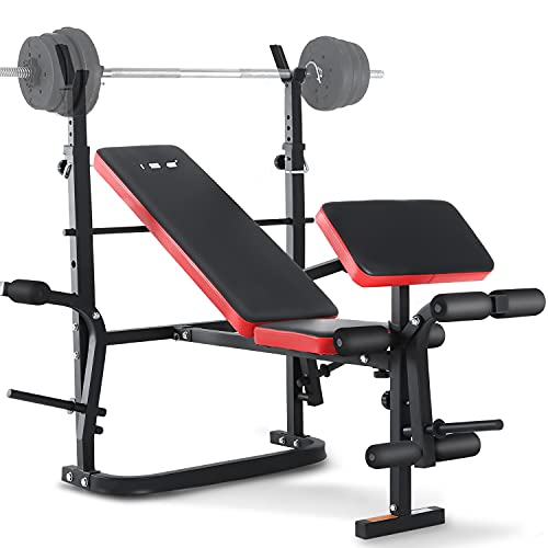 ISE Multifunktional Trainingsbank Hantelbank Verstellbar Klappbar mit Beincurler Haushalt Fitnessgeräter für Kniebeuge Hantelbank Bankdrücken Rumpfbeuge Training Bank Neigen Beinbeuger für Zuhause