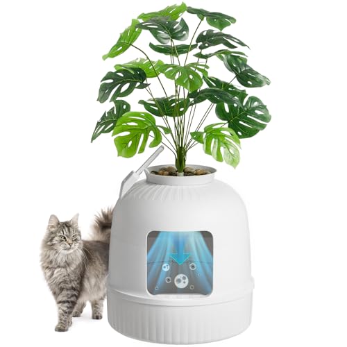 Lifewit Katzenklo mit künstlicher Pflanze Schaufel verstecktes Katzenklo mit Geruchskontrolle Kohlefilter Wohnzimmer Schlafzimmer Ecke Weiß