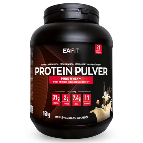 Protein Pulver Vanille Haselnuss 850g - Premium Eiweiss protein pulver für Muskelaufbau - Whey Protein Isolate - Protein Pulver mit Shaker Empfehlung - für Shaker Protein Fitness - EAFIT