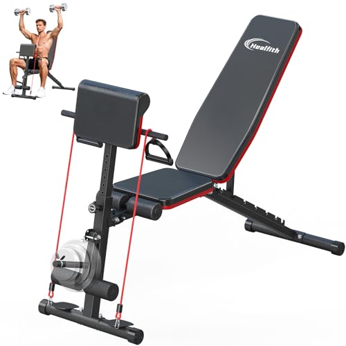 Klappbare Hantelbank Bauchtrainer für Zuhause mit Beinstrecker und Preacher-Curl-Polster Römischer Stuhl Hantelbank Rückentrainer 350KG Last Krafttraining Bänke für Home Gym Ganzkörpertraining