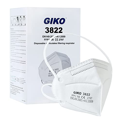 GIKO FFP2 Maske 50 stück weiß FFP2 Masken Kopfband FFP2 Atemschutzmaske 5 Schutzschichten Schutz FFP 2 Gesichtsmasken