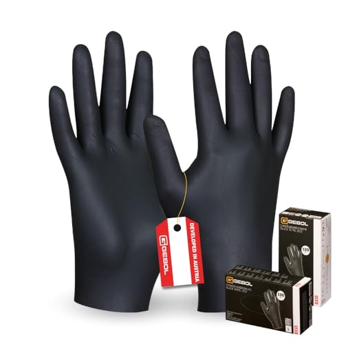 Gebol Black Nitril Eco 100 Stück Einweghandschuhe aus Nitril mit Polymerbeschichtung Texturierte Fingerspitzen Gesundheits- Lebensmittelbereich für Herren Gr. L 9