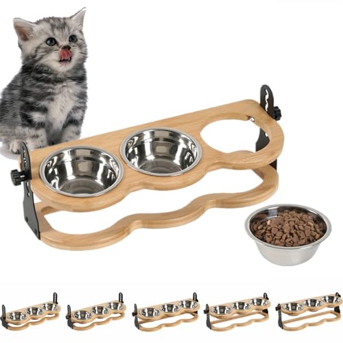WPAJIRZO Katzennapf erhöht 3er Set Ergonomischer Futternapf Katzen Futterstation mit 3 Näpfe höhenverstellbar in 10 Stufen Edelstahl Fressnapf und Wassernapf für Katzen und Welpe