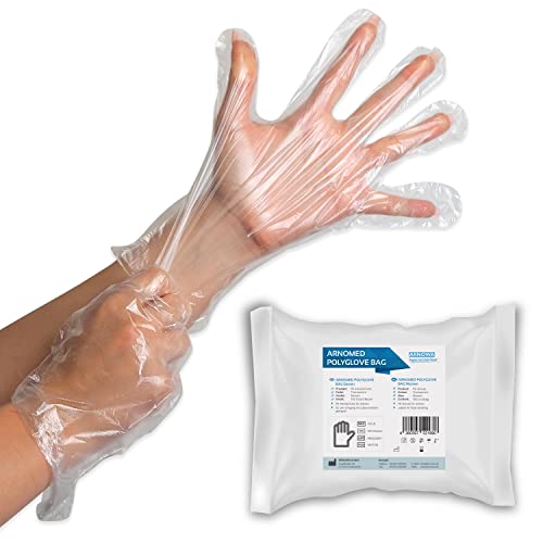 100 ARNOMED PE-Einmalhandschuhe Einweg Damen Einweg Handschuhe im Beutel Haushaltshandschuhe für Lebensmittel transparent Schutzhandschuhe zum Haare färben dünne Handschuhe Dieselhandschuhe