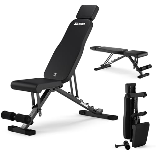 ZIPRO Hantelbank Klappbar Trainingsbank Bauchtrainer Sport Geräte für Zuhause 7-fach Verstellbar Schrägbank bis 300 kg Kraftstation Heimstudio Home Gym Ganzkörper Rückentrainer - Grind Schwarz