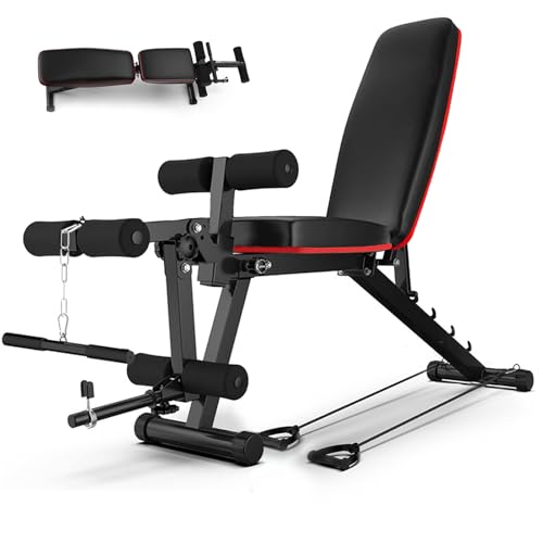 Hantelbank Klappbar Verstellbar Multifunktion Trainingsbank mit Beincurler Bankdrücken Bank mit Verstellbar Rückenlehne für Ihr Home-Gym Ganzkörper Krafttraining