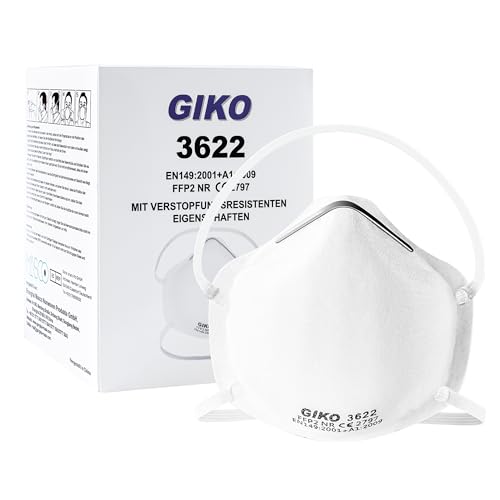 GIKO FFP2 Staubmaske 10 stück weiß FFP2 Masken Einweg-Atemschutzmaske mit 5-Schichten Schutz FFP2 Gesichtsmaske für DIY-Projekte Bauarbeiten Holzbearbeitung Schleifen Feinstaub