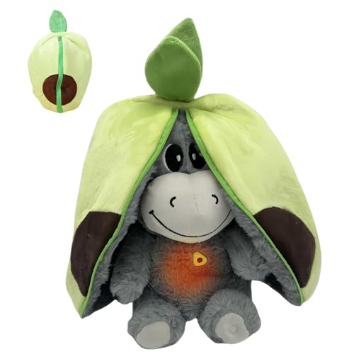 CLIUNT Atmendes Kuscheltier Avocado Esel Kuscheltier mit 4 Beruhigungsmodi Orangem Nachtlicht Schlafender Plüsch Esel Schlummer Kuscheltiers Weiches Beruhigendes Kuscheltiere Atmet für Kinder