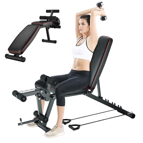 Weyot Hantelbank mit Beincurler und Beinstrecker Fitnessbank Verstellbare Trainingsbank für Zuhause Sit Up Bank Bankdrücken Bank Gym Bench for HomeBlack 48 118 111CM