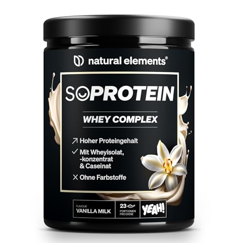 SoProtein Whey Complex Protein Pulver Vanilla Milk-Geschmack 690g 24g Protein pro Portion ideal zum Muskelaufbau perfekte Löslichkeit in Deutschland produziert laborgeprüft