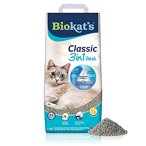 Biokat s Classic fresh 3in1 Katzenstreu mit Cotton Blossom-Duft - Klumpstreu aus Bentonit mit 3 unterschiedlichen Korngrößen - 1 Sack 1 x 10 L