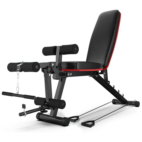 Hantelbank mit Beincurler Multifunktion Training Fitness Bank Schrägbank mit 5-Fach Verstellbarer Rückenlehne 3-Fach Verstellbarer Sitzkissen für Ganzkörper Krafttraining