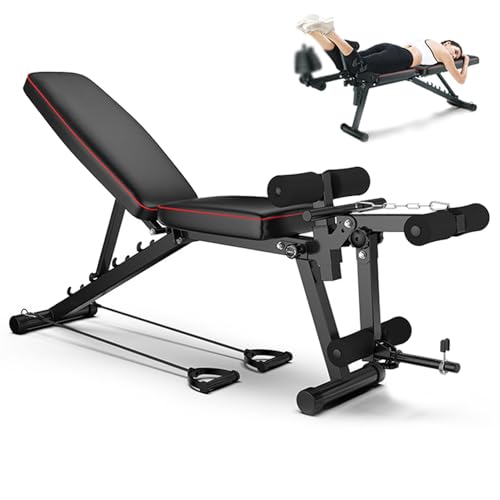 Verstellbare Hantelbank mit Beincurler Multifunktion Klappbare Trainingsbank Home Gym Equipment für Geeignet Als Schrägbank und Flachbank Bankdrücken Bank 200KG Gewichtbelastung