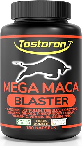 Tostoron MEGA MACA BLASTER hochdosiert - hol dir jetzt den TOSTORON HAMMER direkt nach Hause 180 Kapseln MACA SCHWARZ L-Arginin Citrullin Tribulus Cordyceps Pinie Selen Zink 1 Dose 1x158 4g