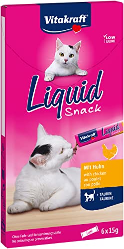 Vitakraft Liquid Snack flüssiger Katzensnack mit Huhn Katzenleckerlies mit Taurin unterstützt die Augenfunktion unterstützt die Herzfunktion kalorienarm 1x 6 Stück