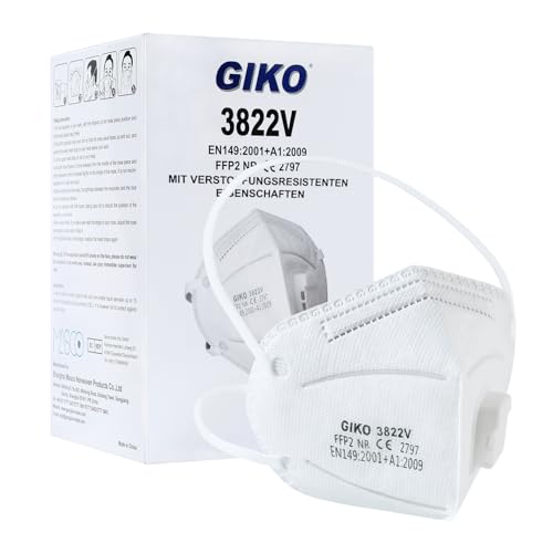 GIKO mit Ventil 20 stück weiß Masken 5 Schutzschichten Schutz FFP 2 Kopfband Gesichtsmasken