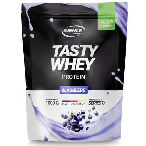 Whey Protein Pulver Blaubeere - High Protein Eiweißpulver Shake - Protein Powder Molkenproteine Proteinshake mit 22g Protein je Portion - Shake mit BCAA EAA 1000g Wehle Sports