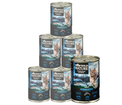 Dehner Wild Nature Katzenfutter Gebirgssee Nassfutter getreidefrei für ausgewachsene Lachs Forelle 6x 400g Dose 2.4 kg