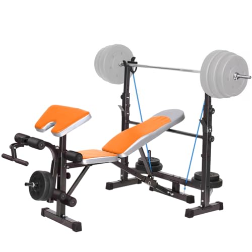 HAKENO Hantelbank mit Curlpult und Beincurler Multifunktion Hantelbank verstellbar klappbar Bankdrücken Weight Bench Schrägbank