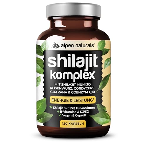 Shilajit Mumijo Komplex 120 Kapseln mit Rhodiola Cordyceps Guarana Vit. B6 B12 D3 K2 laborgeprüft made in Germany