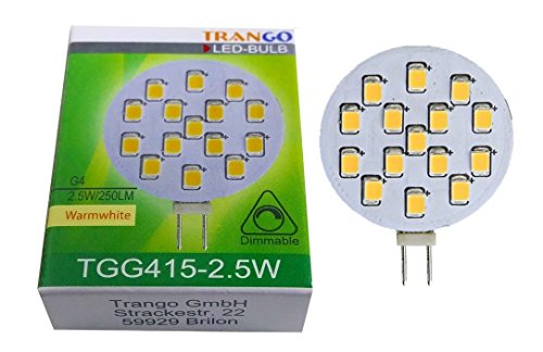 Trango 1er Set G415-2.5W dimmbar G4 LED 12V AC DC ca. 2.5 Watt 250 Lumen SMDs warm-weiß Leuchtmittel G4 GU4 MR16