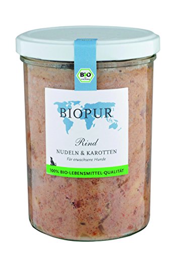 Biopur Rind Nudeln Karotten 400g Bio-Hundefutter im Glas 6er Pack 6 x 370 g