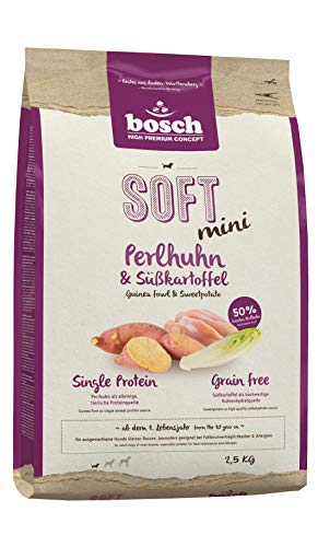 bosch HPC SOFT Mini Perlhuhn Süßkartoffel halbfeuchtes Hundefutter für ausgewachsene Hunde kleiner Rassen Single Protein grain-free 1 x 2.5 kg