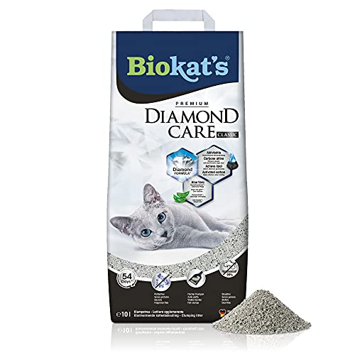 Biokat s Diamond Care Classic Katzenstreu ohne Duft - Feine Klumpstreu aus Bentonit mit Aktivkohle und Aloe Vera - 1 Sack 1 x 10 L