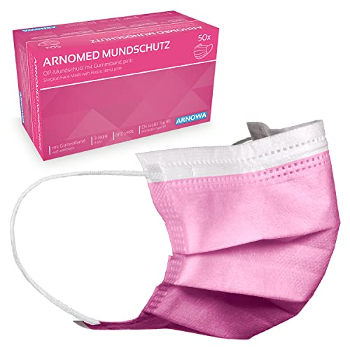 ARNOMED 100x Medizinische Mundschutzmaske Pink CE Zertifizierte Medical Face Mask Schutzmaske Nase Einwegmasken Chirugischer Mundschutz Klinische Gesichtsmaske