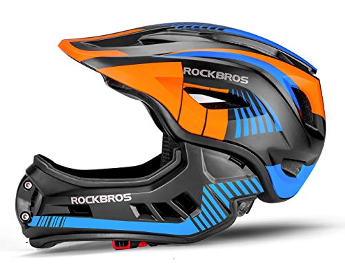 ROCKBROS Kinderhelm Integriert Fahrradhelm Kinder Jugend Fullface Helm mit Abnehmbarem Kinnschutz BMX MTB Downhill Helm S 48-54cm M 53-58cm