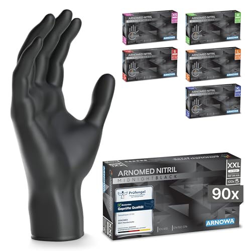 90x ARNOMED Einweghandschuhe Schwarz Einmalhandschuhe XXL Nitril Handschuhe Nitrilhandschuhe puderfrei Gummihandschuhe Schutzhandschuhe Handschuhe Nitril in XS S M L XL XXL