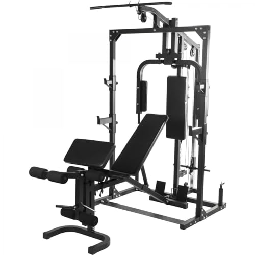 GORILLA SPORTS Kraftstation - Verstellbar mit Hantelbank Latzug Butterfly Beincurl Curlpult 237x119x209 5cm aus Stahl - Multifunktionale Fitnessstation Multigym Krafttraining für Zuhause