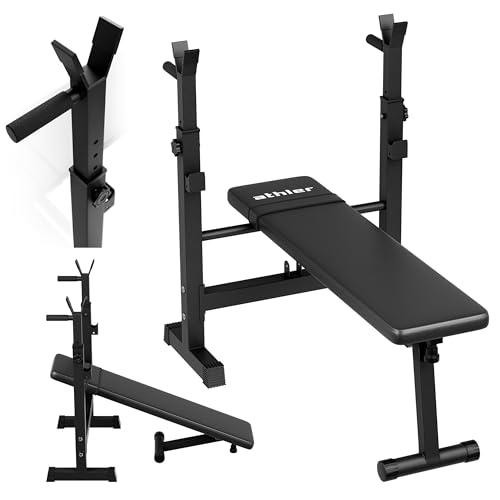 ATHLER Gorilla 70 Verstellbare Flachbank Schrägbank Multifunktion Trainingsbank Ablage Dip Station Klappbar für Home Gym Ganzkörper Workout Belastung 200kg Schwarz