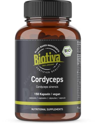Cordyceps Kapseln Bio - 150 Stück - 100% Bio - Cordyceps sinensis - Vitalpilz - vegan - ohne Zusatzstoffe - abgefüllt und zertifiziert in Deutschland