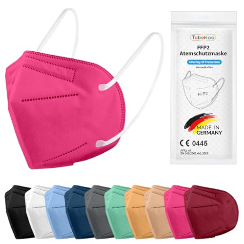 TubeRoo FFP2 Maske pink hotpink 5 Stück Masken aus Deutschland Made in Germany weiche Ohrschlaufen Bänder Atemschutzmaske Mundschutz Schutzmaske Staubmaske Feinstaubmaske