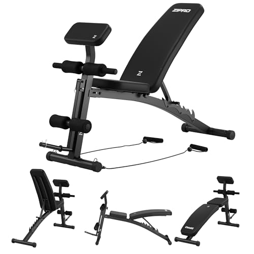 ZIPRO Hantelbank Klappbar mit Beincurler Curlpult Verstellbare Schrägbank und Trainingsbank für Bankdrücken Multifunktionale Fitnessbank und Preacher Curl Bank für effektives Homegym