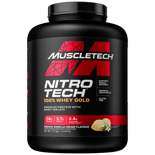 MuscleTech NitroTech 100% Whey Gold Protein Pulver Whey Isolate Proteinpulver Peptides Proteinpulver für Männer und Frauen 5.5g BCAA 71 Servings 2.27kg Vanille